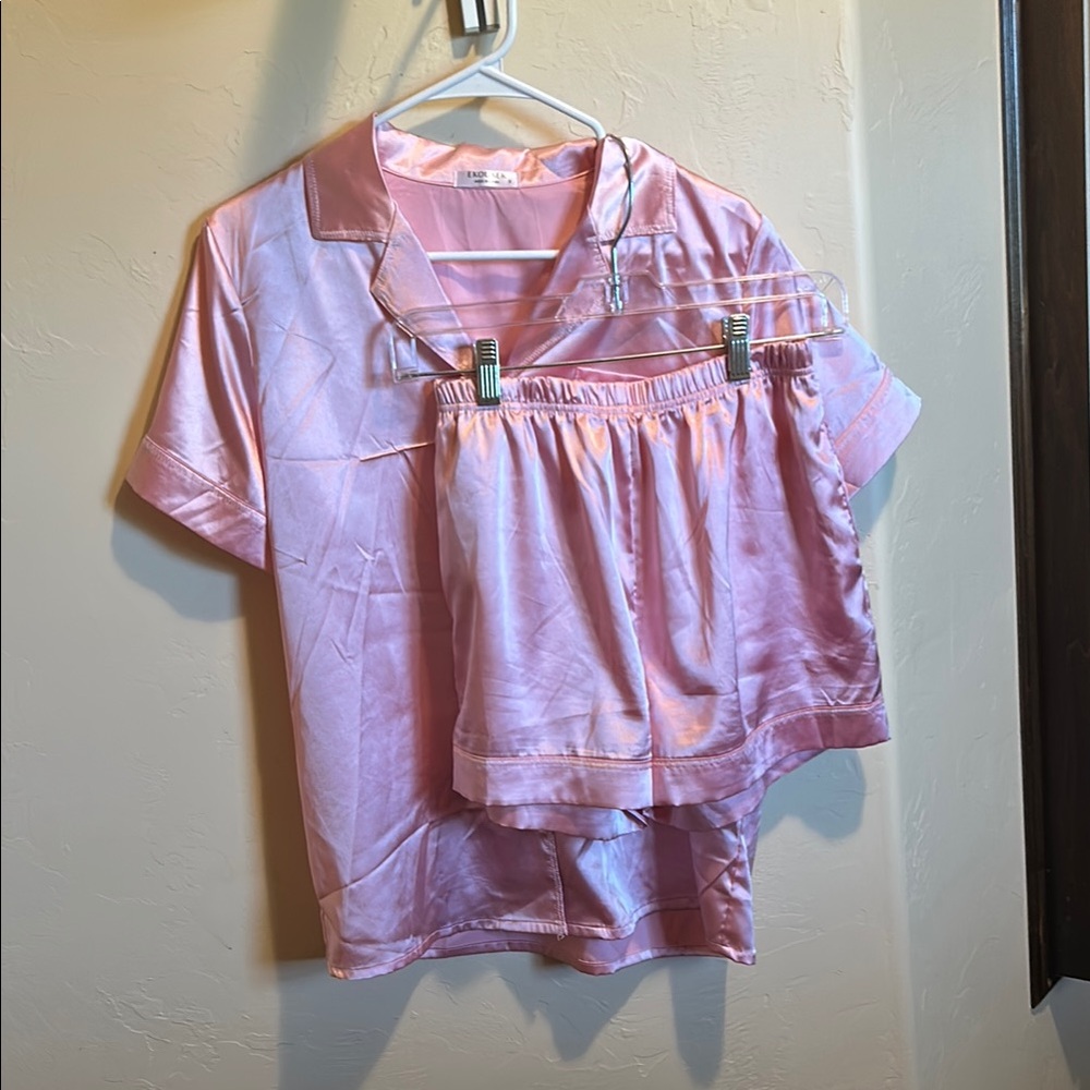 Pink Satin Pajama Set